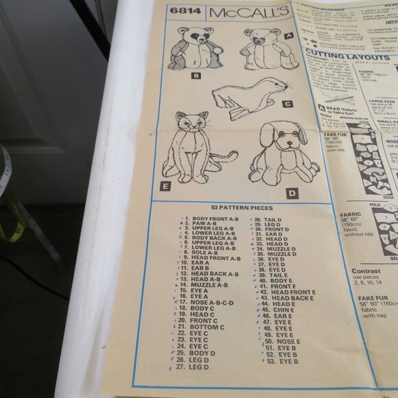 McCalls 6814 Vintage Stuffed Animals (complete) Sewing Pattern - Picture 4 of 6